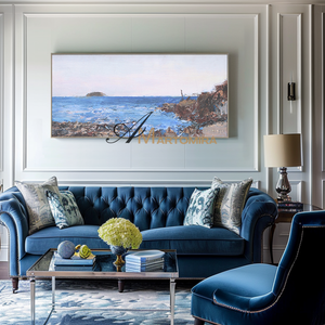 Landscape Wall Art | Blue Ocean Paintings | Large Horizontal Coastal Wall Art | Large Canvas Art #DF047