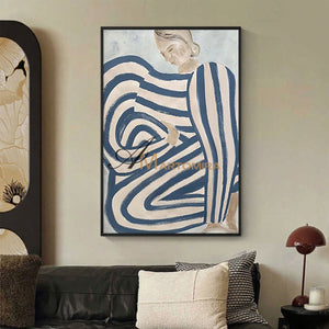 Abstract Wall Art | Abstract Woman Painting | Large Blue Abstract Wall Art | Bedroom Wall Art #MF011