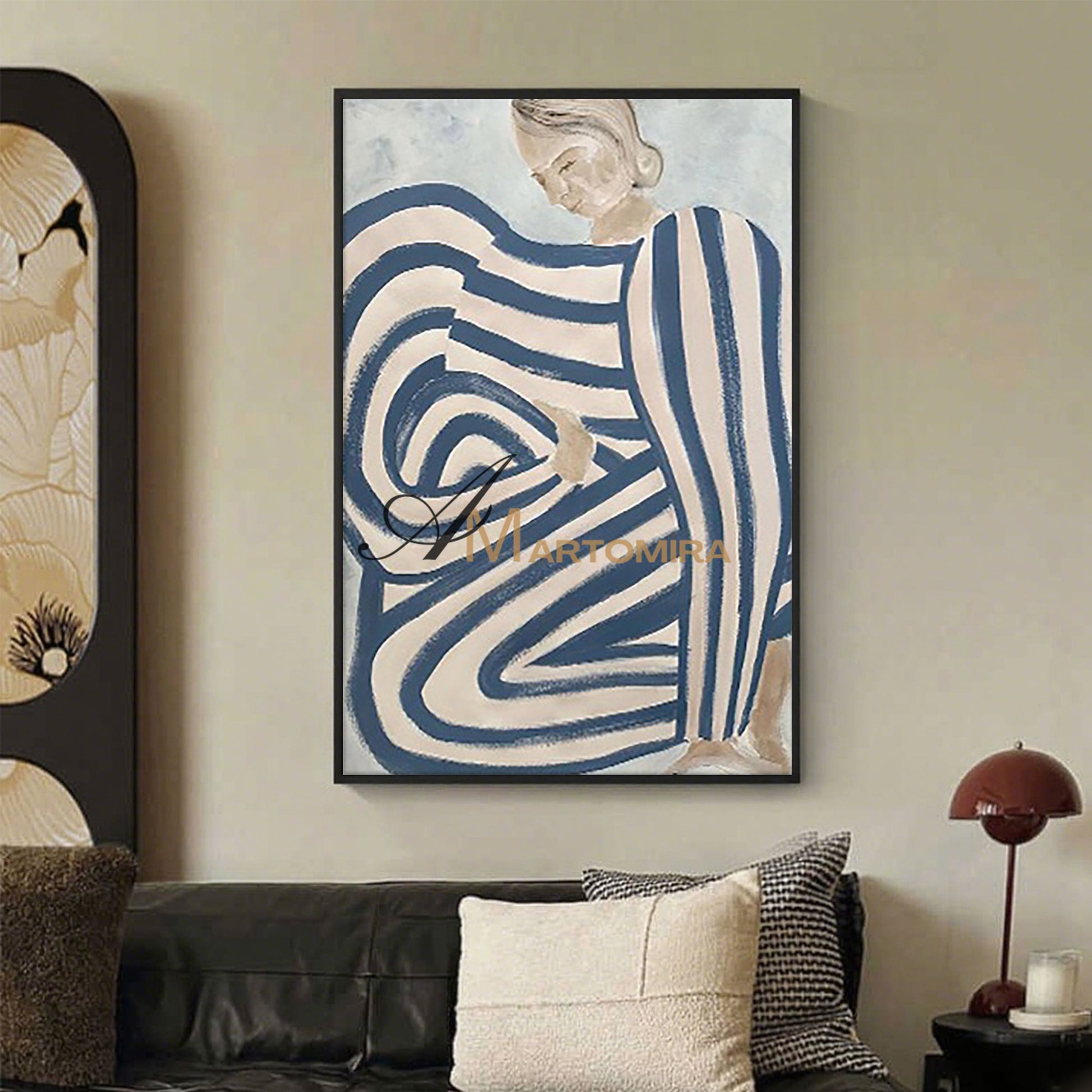 Abstract Wall Art | Abstract Woman Painting | Large Blue Abstract Wall Art | Bedroom Wall Art #MF011