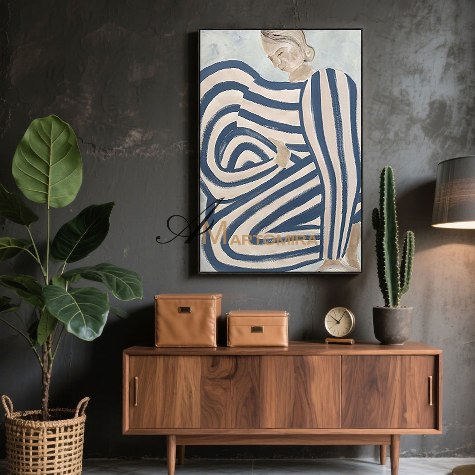 Abstract Wall Art | Abstract Woman Painting | Large Blue Abstract Wall Art | Bedroom Wall Art #MF011