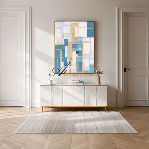 Blue And Gold Wall Art | Geometric Wall Art | Minimalist Abstract Art | Contemporary Modern Wall Decor #DF064