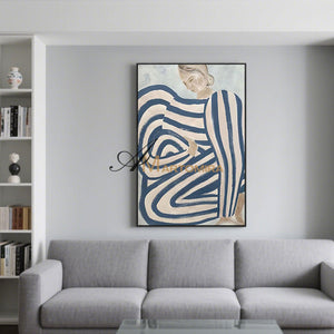 Abstract Wall Art | Abstract Woman Painting | Large Blue Abstract Wall Art | Bedroom Wall Art #MF011