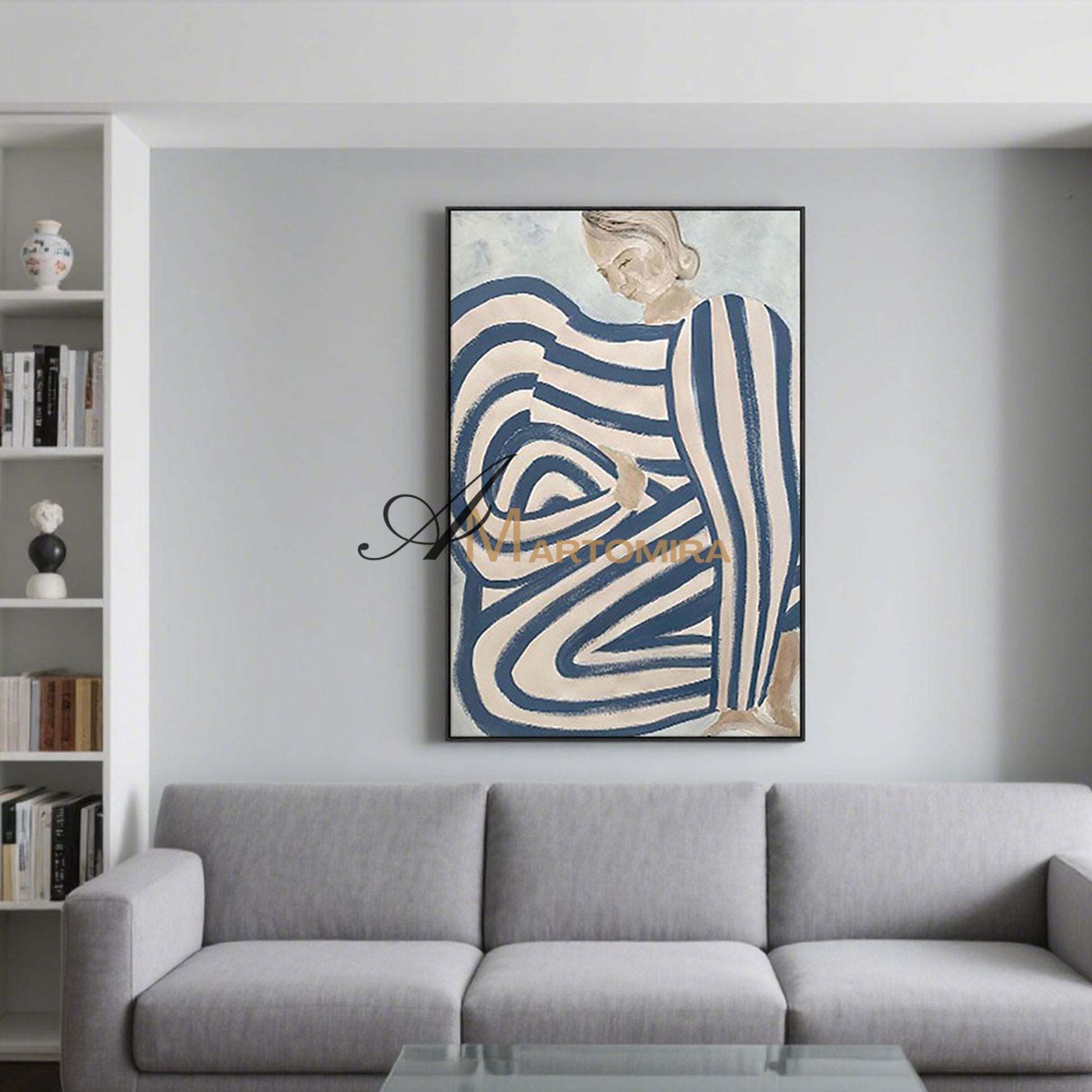 Abstract Wall Art | Abstract Woman Painting | Large Blue Abstract Wall Art | Bedroom Wall Art #MF011
