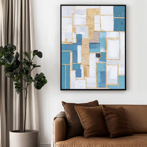 Blue And Gold Wall Art | Geometric Wall Art | Minimalist Abstract Art | Contemporary Modern Wall Decor #DF064