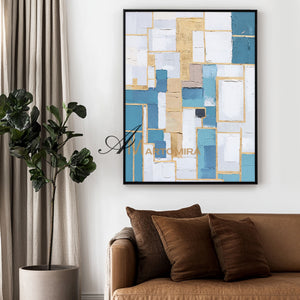 Blue And Gold Wall Art | Geometric Wall Art | Minimalist Abstract Art | Contemporary Modern Wall Decor #DF064