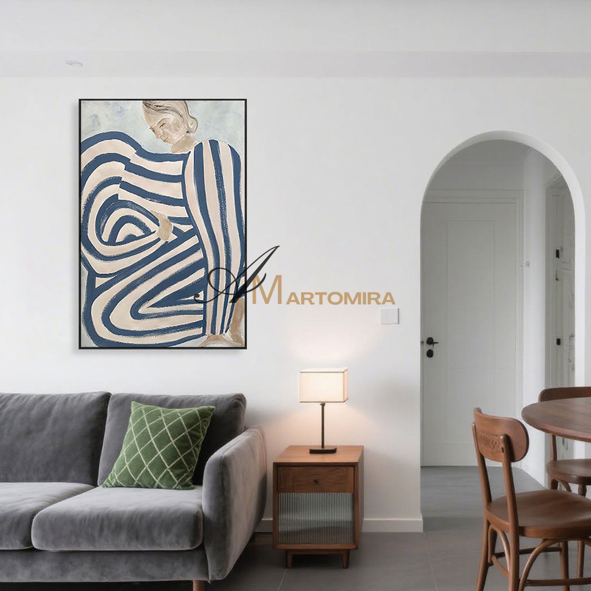 Abstract Wall Art | Abstract Woman Painting | Large Blue Abstract Wall Art | Bedroom Wall Art #MF011