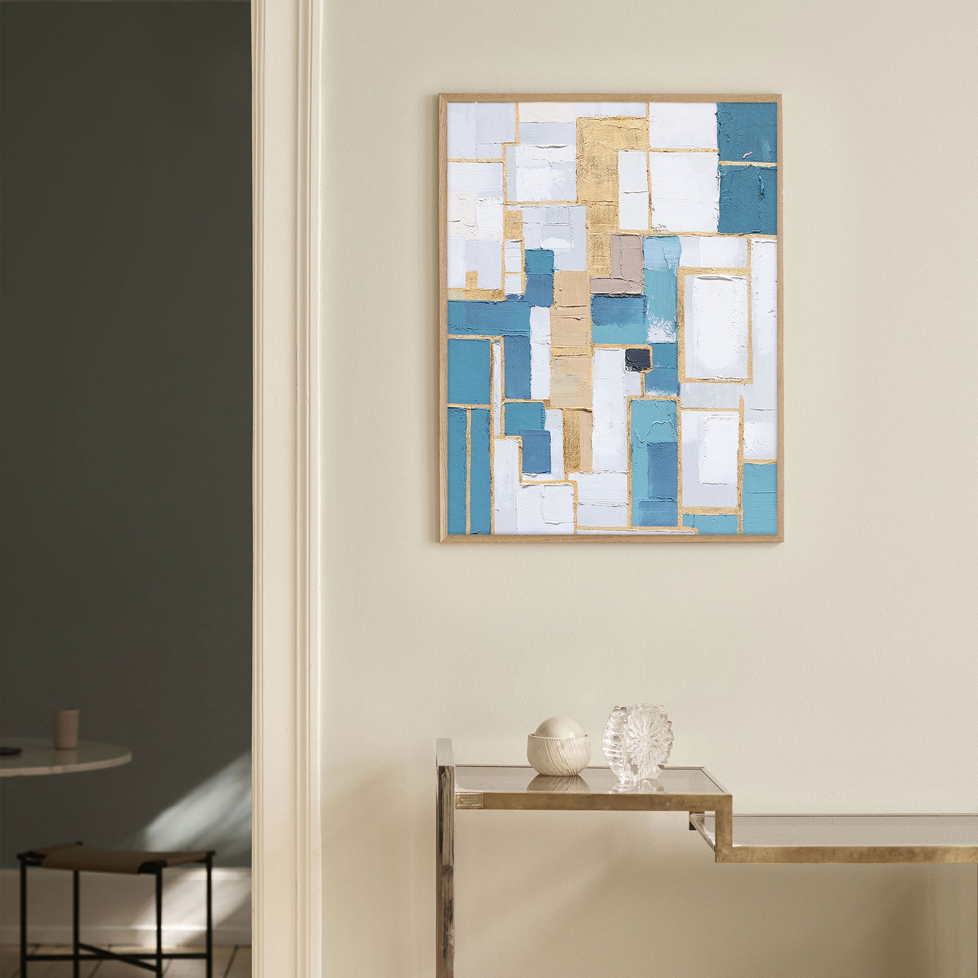 Blue And Gold Wall Art | Geometric Wall Art | Minimalist Abstract Art | Contemporary Modern Wall Decor #DF064