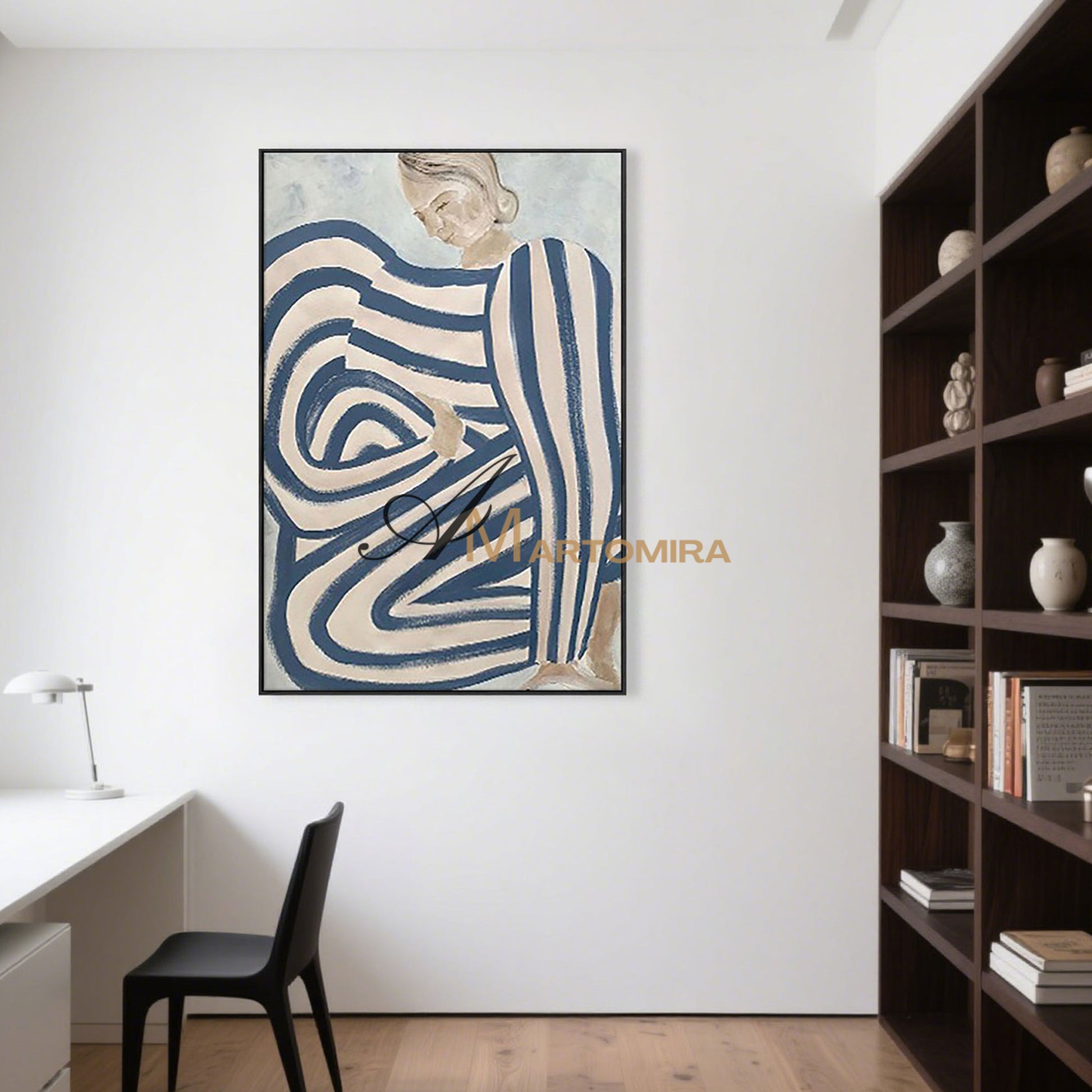 Abstract Wall Art | Abstract Woman Painting | Large Blue Abstract Wall Art | Bedroom Wall Art #MF011