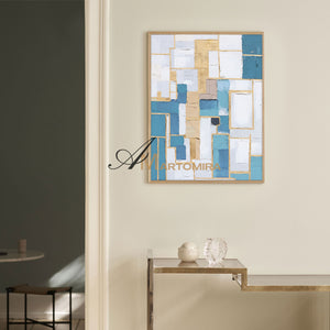 Blue And Gold Wall Art | Geometric Wall Art | Minimalist Abstract Art | Contemporary Modern Wall Decor #DF064
