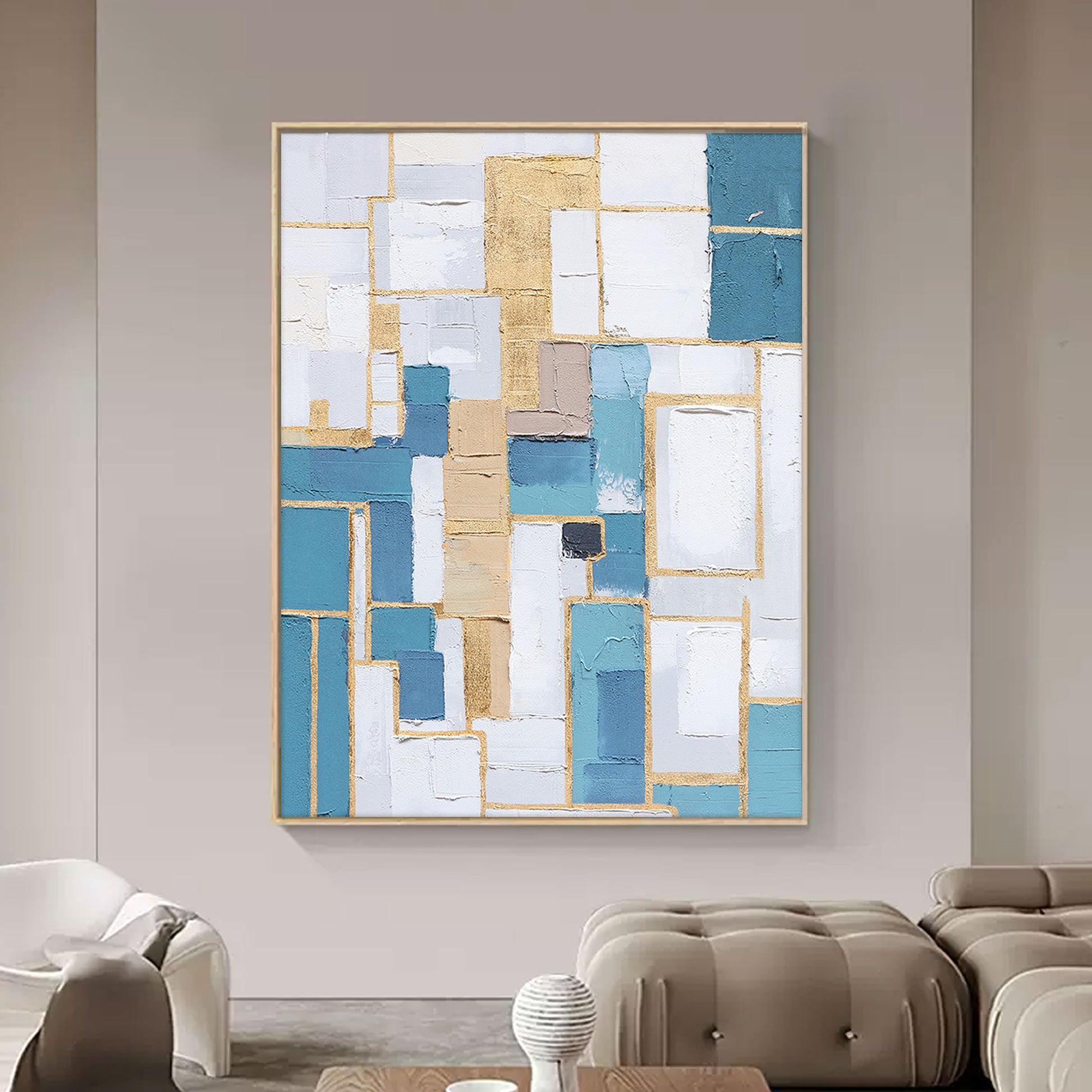 Blue And Gold Wall Art | Geometric Wall Art | Minimalist Abstract Art | Contemporary Modern Wall Decor #DF064