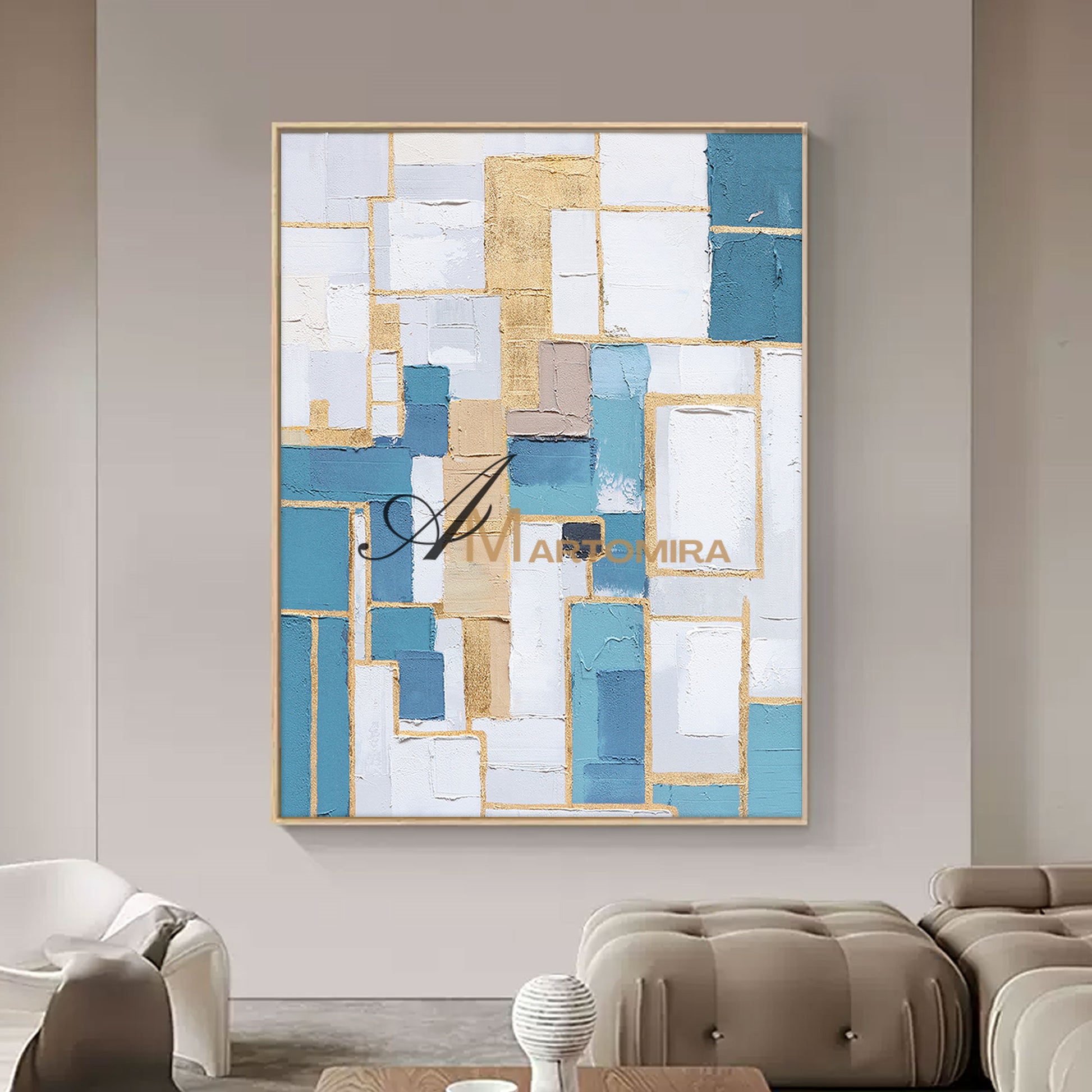 Blue And Gold Wall Art | Geometric Wall Art | Minimalist Abstract Art | Contemporary Modern Wall Decor #DF064