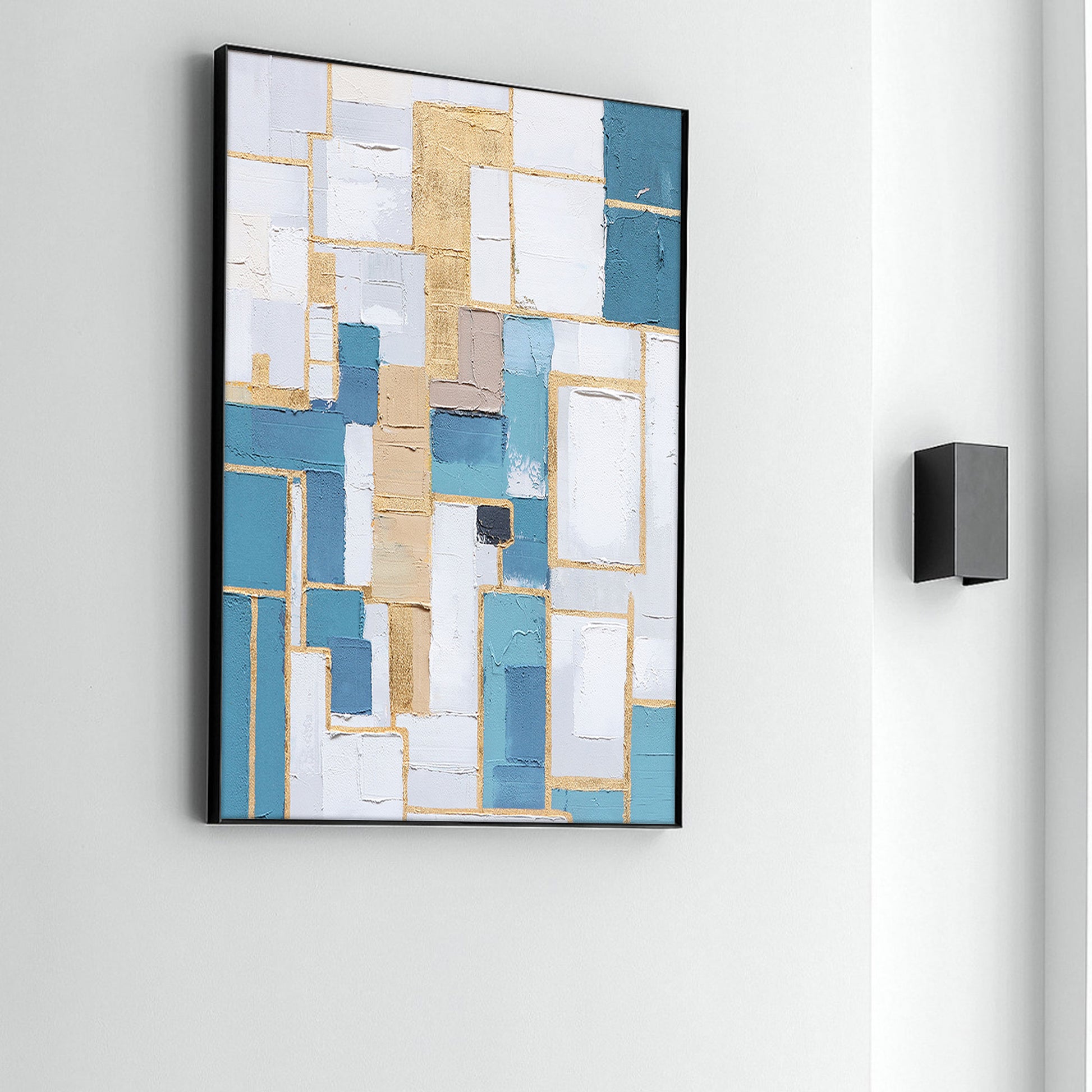 Blue And Gold Wall Art | Geometric Wall Art | Minimalist Abstract Art | Contemporary Modern Wall Decor #DF064