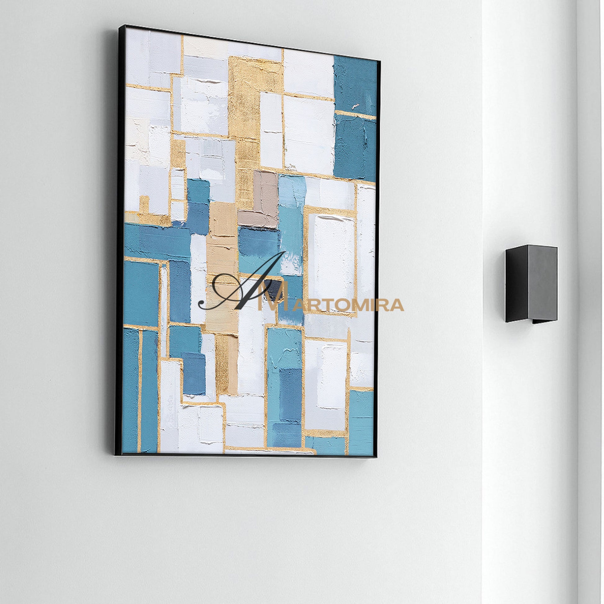 Blue And Gold Wall Art | Geometric Wall Art | Minimalist Abstract Art | Contemporary Modern Wall Decor #DF064