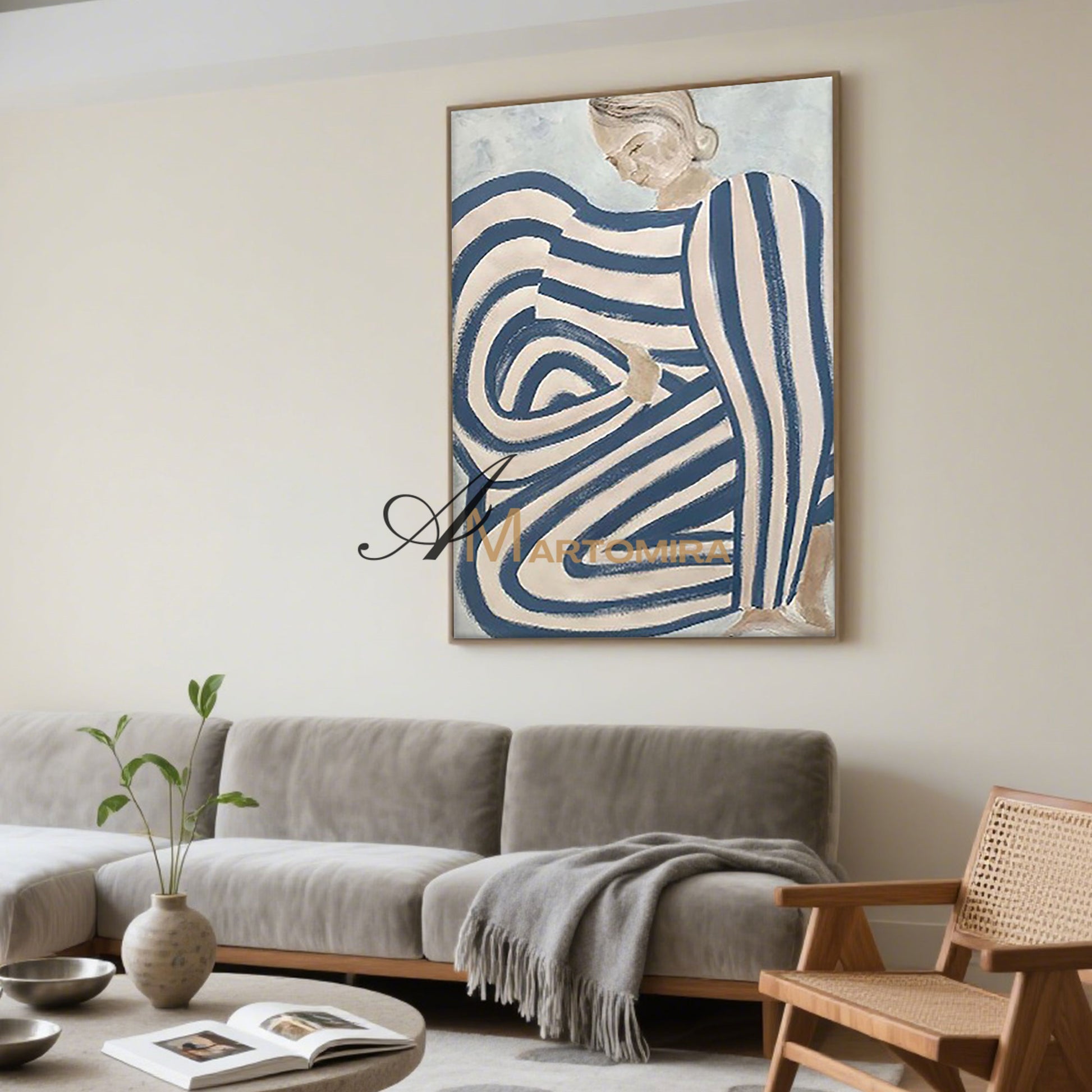 Abstract Wall Art | Abstract Woman Painting | Large Blue Abstract Wall Art | Bedroom Wall Art #MF011