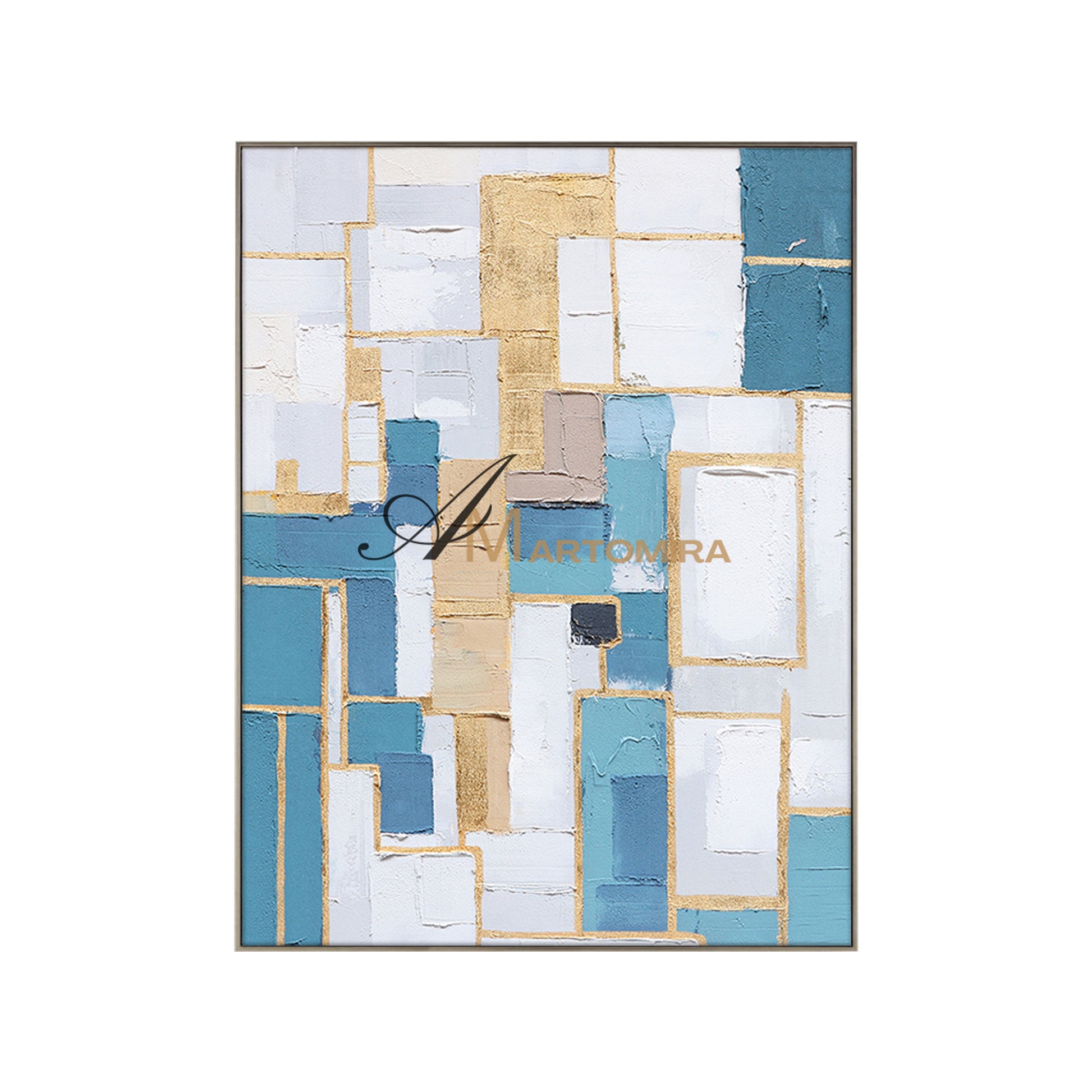 Blue And Gold Wall Art | Geometric Wall Art | Minimalist Abstract Art | Contemporary Modern Wall Decor #DF064