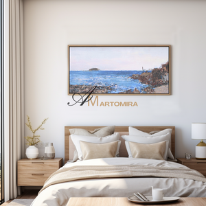 Landscape Wall Art | Blue Ocean Paintings | Large Horizontal Coastal Wall Art | Large Canvas Art #DF047