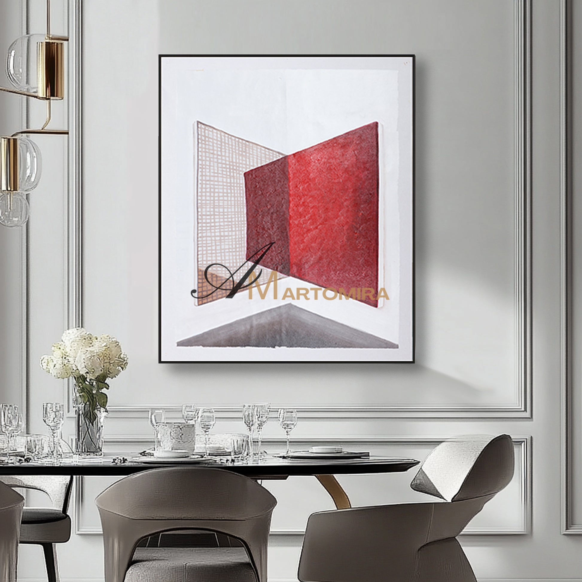 Red And White Wall Art | Abstract Geometric Art | Minimalist Abstract Art #DF017