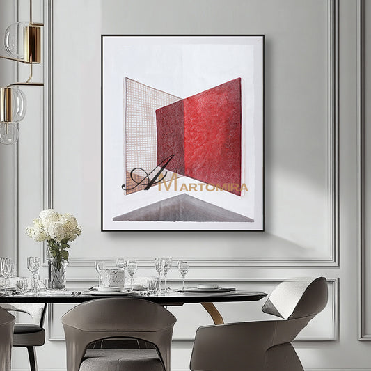 Red And White Wall Art | Abstract Geometric Art | Minimalist Abstract Art #DF017