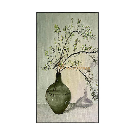 Large Wall Art | Green Abstract Painting | Vase And Flowers Painting | Wall Decorations #MF012