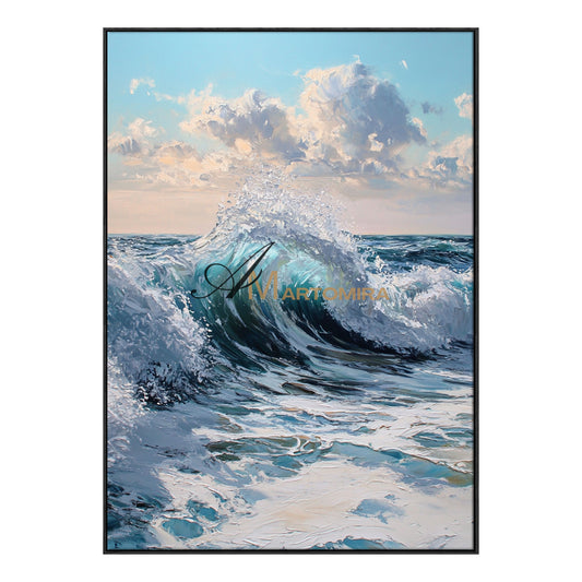 The Wave Painting | Blue Ocean Paintings | Black And White Landscape Painting | Wall Art Decor #POS062
