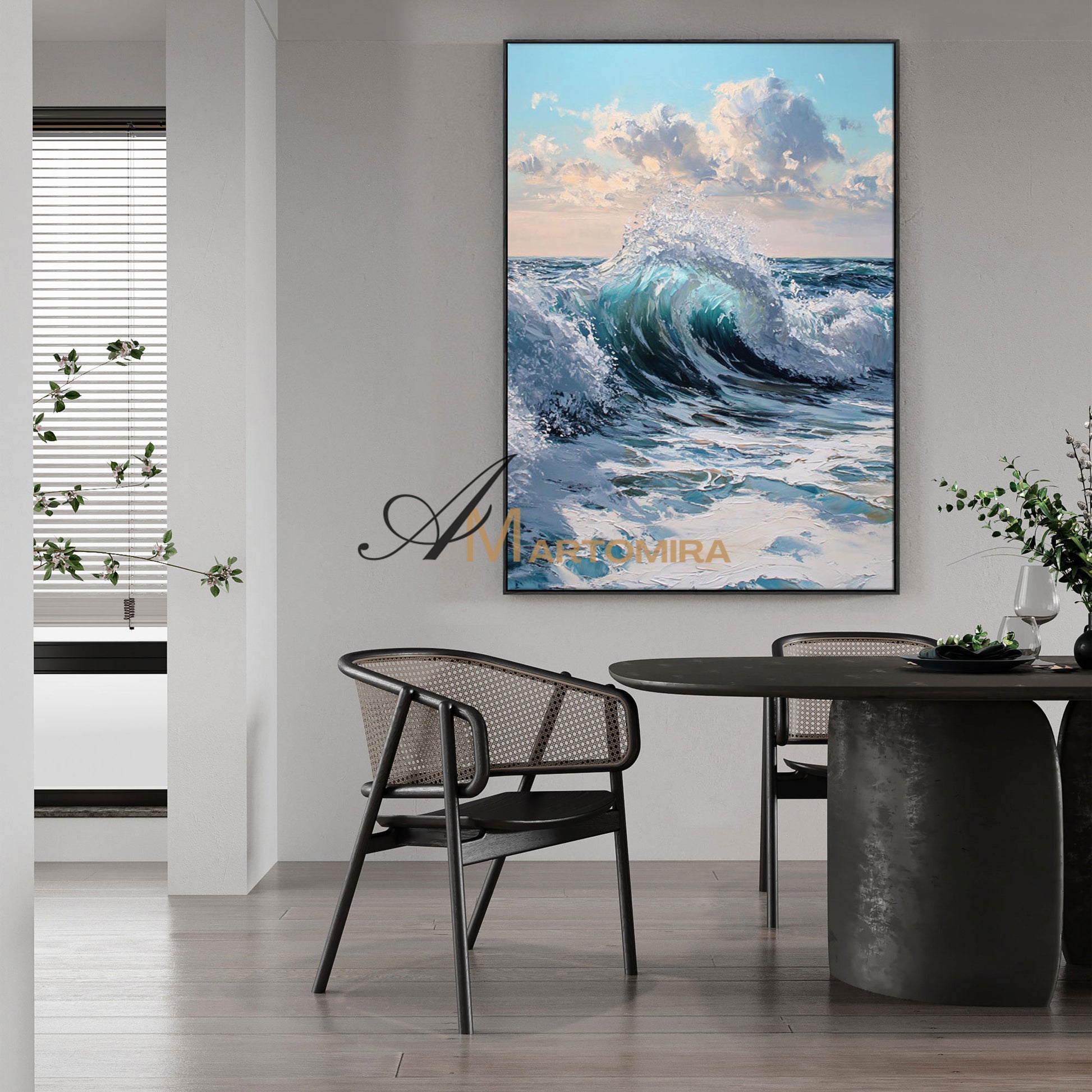 The Wave Painting | Blue Ocean Paintings | Black And White Landscape Painting | Wall Art Decor #POS062