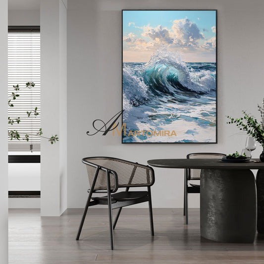 The Wave Painting | Blue Ocean Paintings | Black And White Landscape Painting | Wall Art Decor #POS062