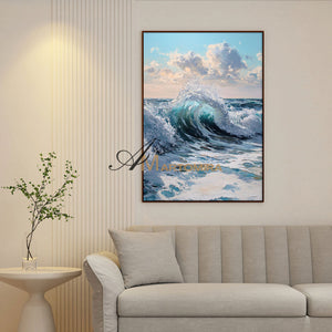 The Wave Painting | Blue Ocean Paintings | Black And White Landscape Painting | Wall Art Decor #POS062
