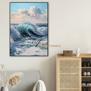 The Wave Painting | Blue Ocean Paintings | Black And White Landscape Painting | Wall Art Decor #POS062