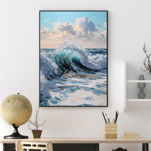 The Wave Painting | Blue Ocean Paintings | Black And White Landscape Painting | Wall Art Decor #POS062