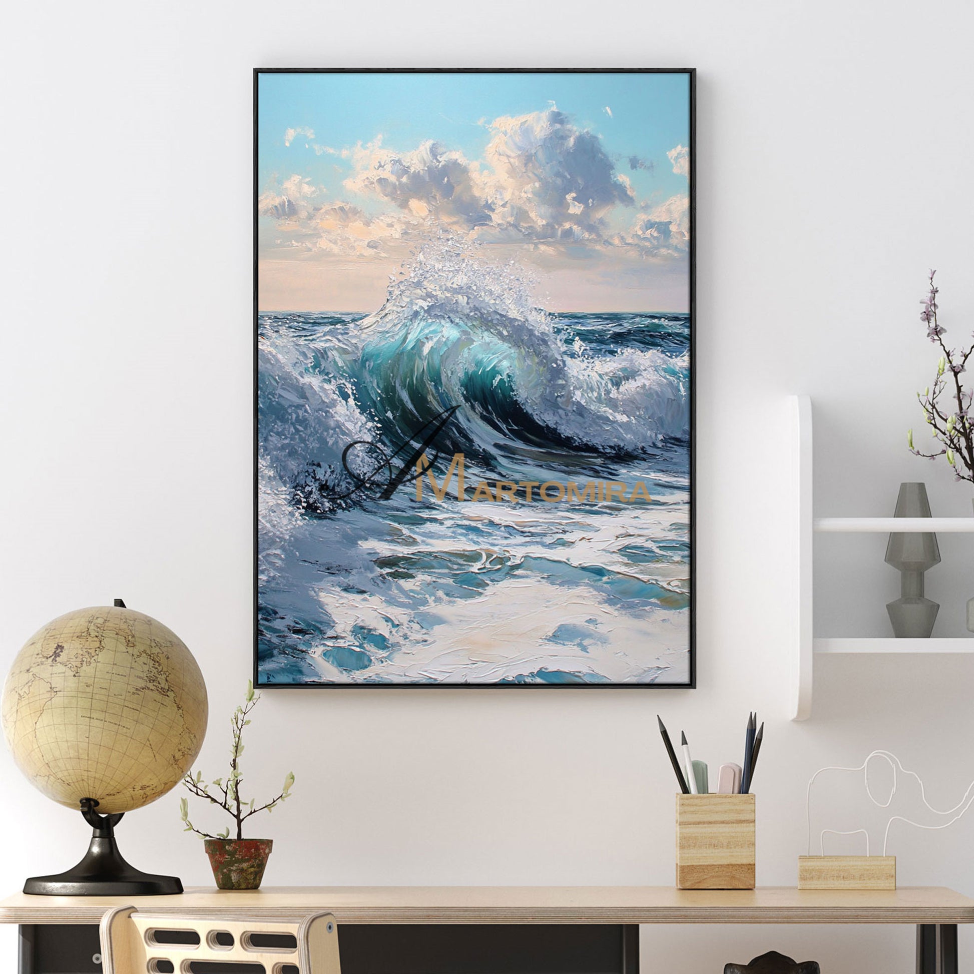 The Wave Painting | Blue Ocean Paintings | Black And White Landscape Painting | Wall Art Decor #POS062