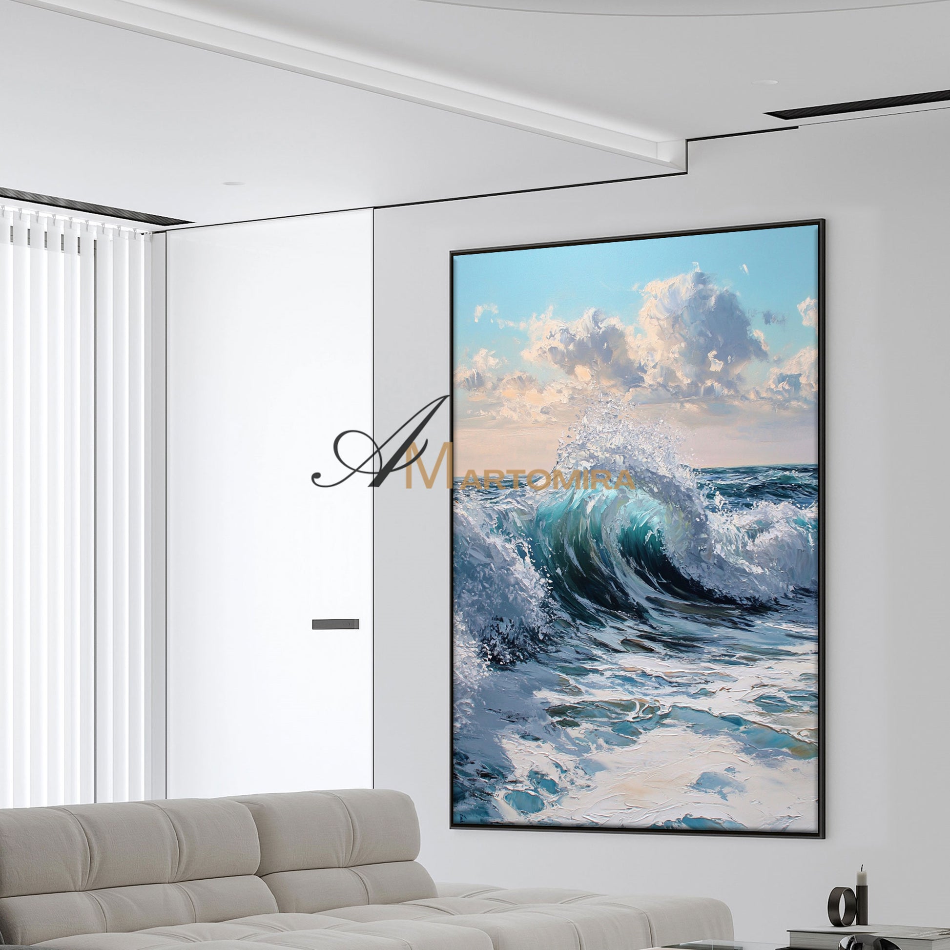 The Wave Painting | Blue Ocean Paintings | Black And White Landscape Painting | Wall Art Decor #POS062