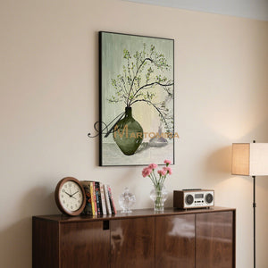 Large Wall Art | Green Abstract Painting | Vase And Flowers Painting | Wall Decorations #MF012