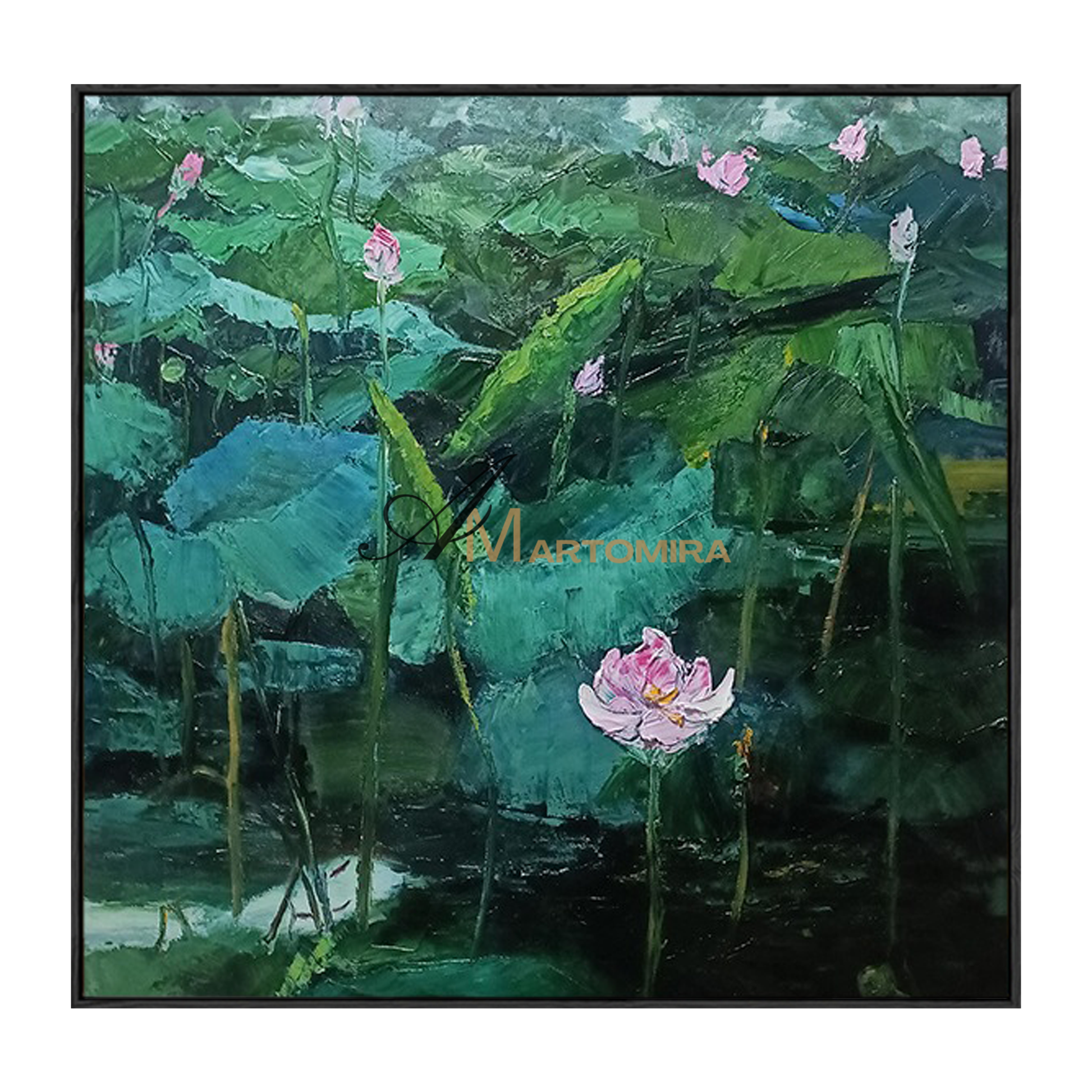 Floral Wall Art | Lotus Flower Painting | Green Flower Wall Art | Floral Wall Art For Living Room MF128
