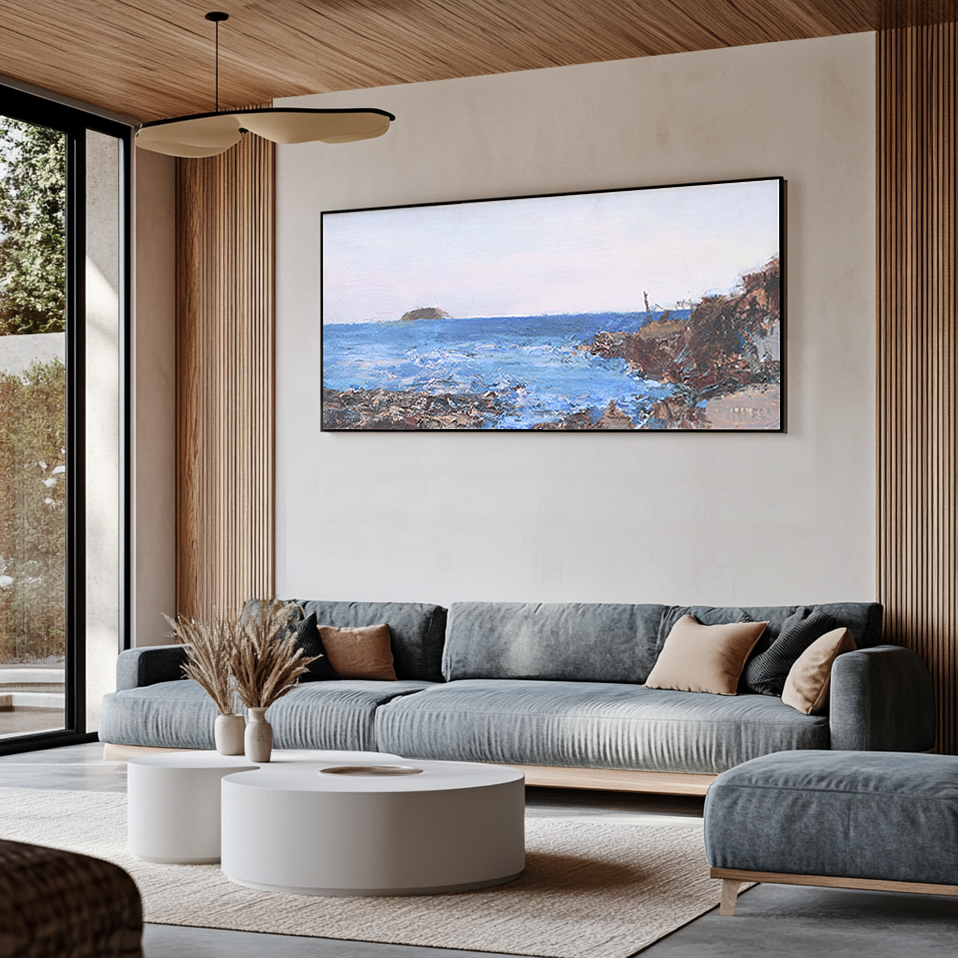 Landscape Wall Art | Blue Ocean Paintings | Large Horizontal Coastal Wall Art | Large Canvas Art #DF047