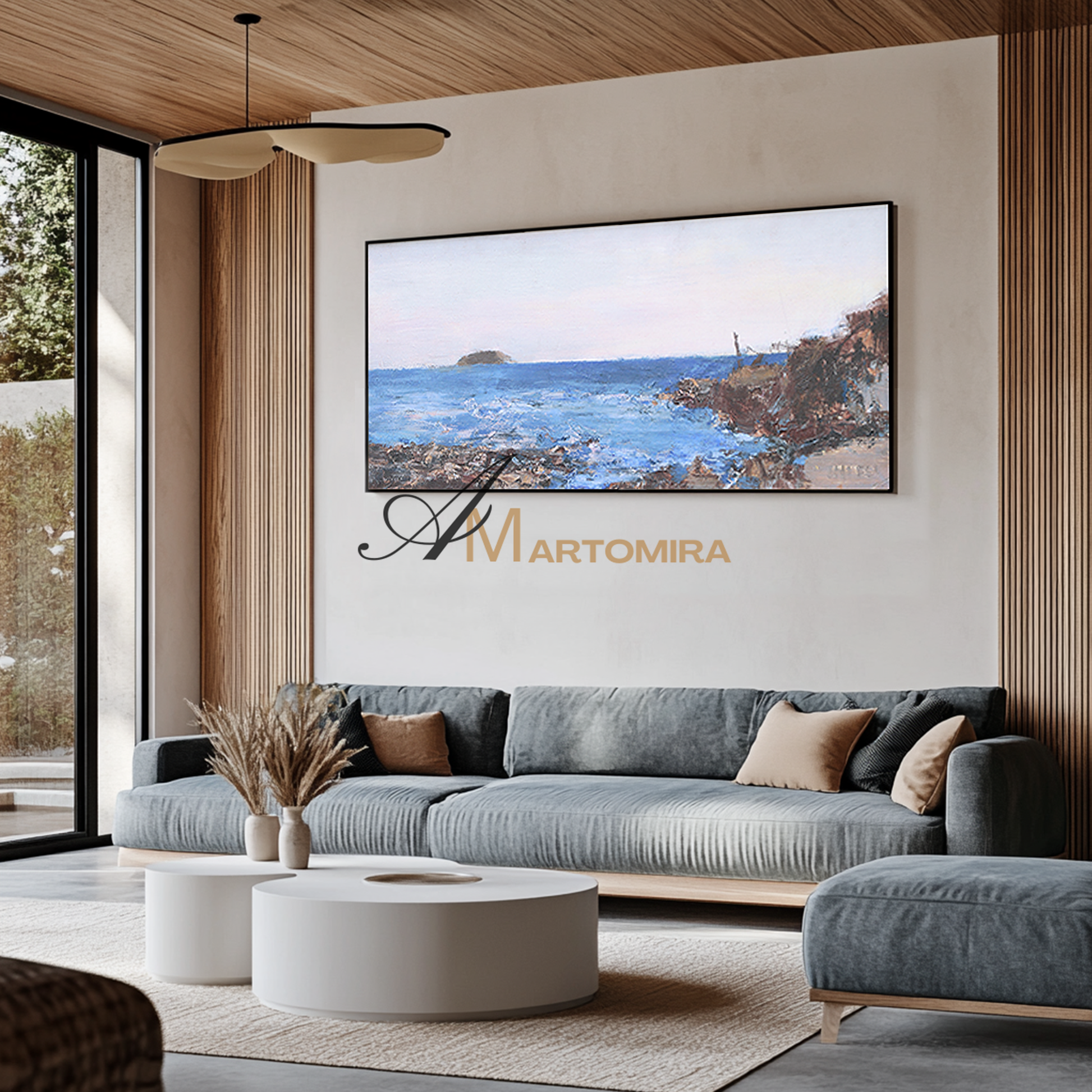 Landscape Wall Art | Blue Ocean Paintings | Large Horizontal Coastal Wall Art | Large Canvas Art #DF047