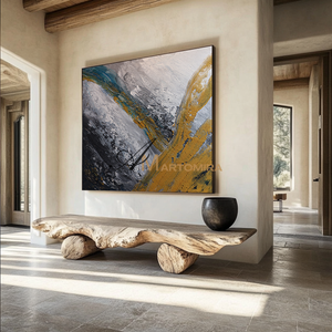 Square Wall Art | Black And Gold Wall Art | Modern Abstract Wall Art | Large Canvas Art #DF061