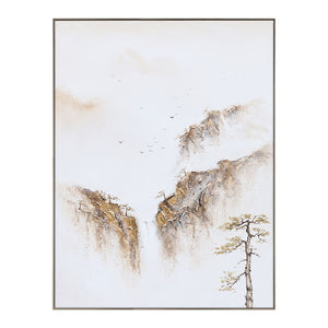 Painting Of The Mountains | Gold White Wall Art | Minimalist Abstract Art | Wabi Sabi Art #DF008