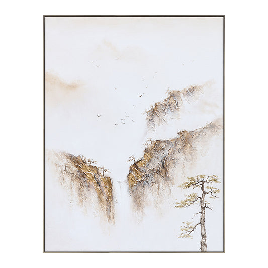 Painting Of The Mountains | Gold White Wall Art | Minimalist Abstract Art | Wabi Sabi Art #DF008