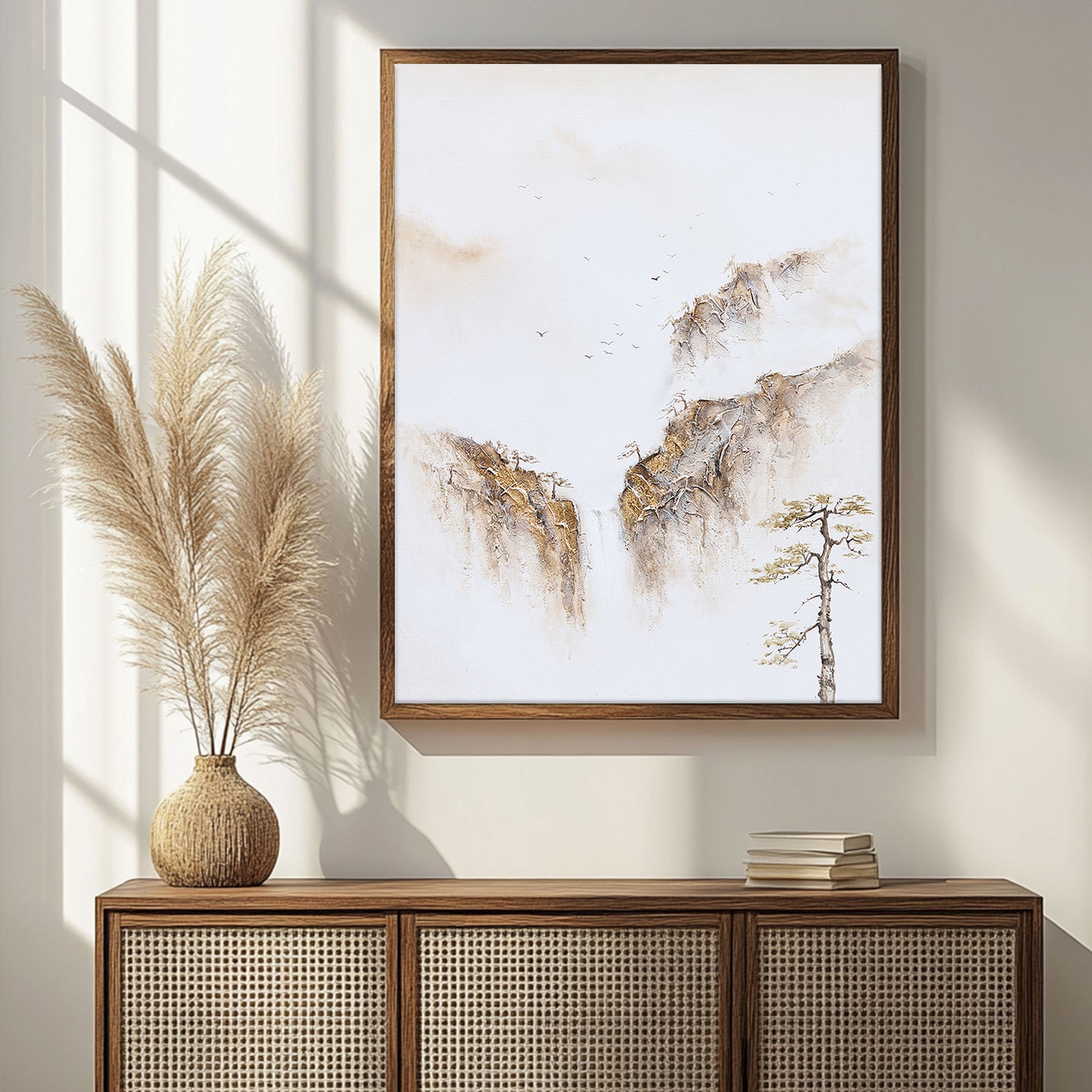 Painting Of The Mountains | Gold White Wall Art | Minimalist Abstract Art | Wabi Sabi Art #DF008