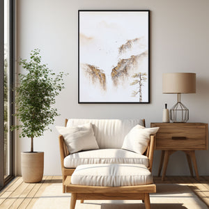 Painting Of The Mountains | Gold White Wall Art | Minimalist Abstract Art | Wabi Sabi Art #DF008
