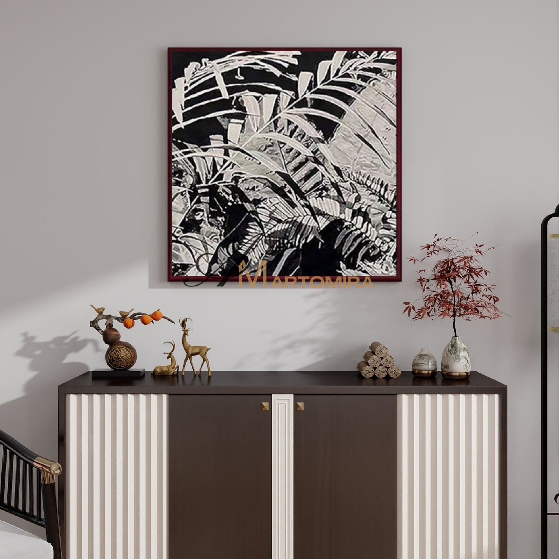 Leaf Painting | Black And White Canvas Art | Abstract Leaf Paintings | Modern Art #MF013