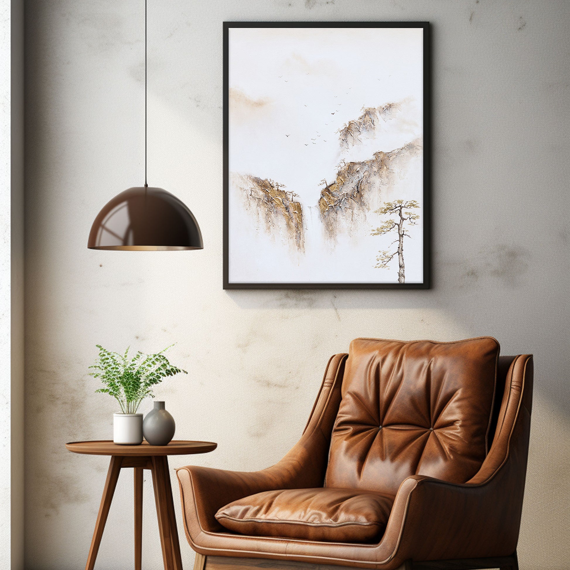 Painting Of The Mountains | Gold White Wall Art | Minimalist Abstract Art | Wabi Sabi Art #DF008