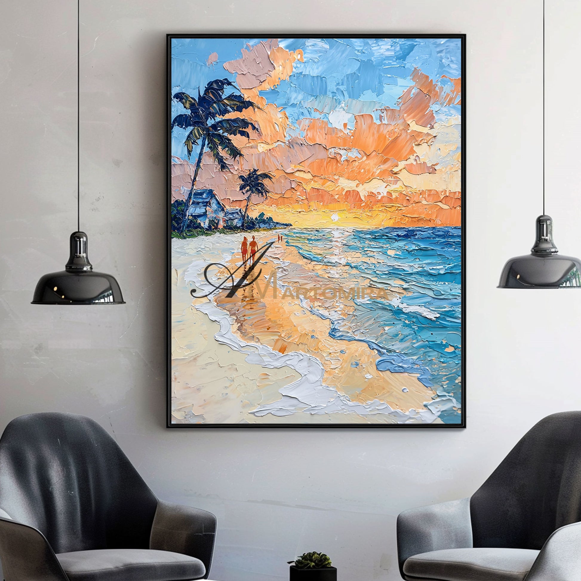 Beach Sunset Painting | Beach Landscape Painting | Landscape Wall Art For Living Room #POS063