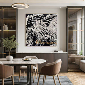 Leaf Painting | Black And White Canvas Art | Abstract Leaf Paintings | Modern Art #MF013