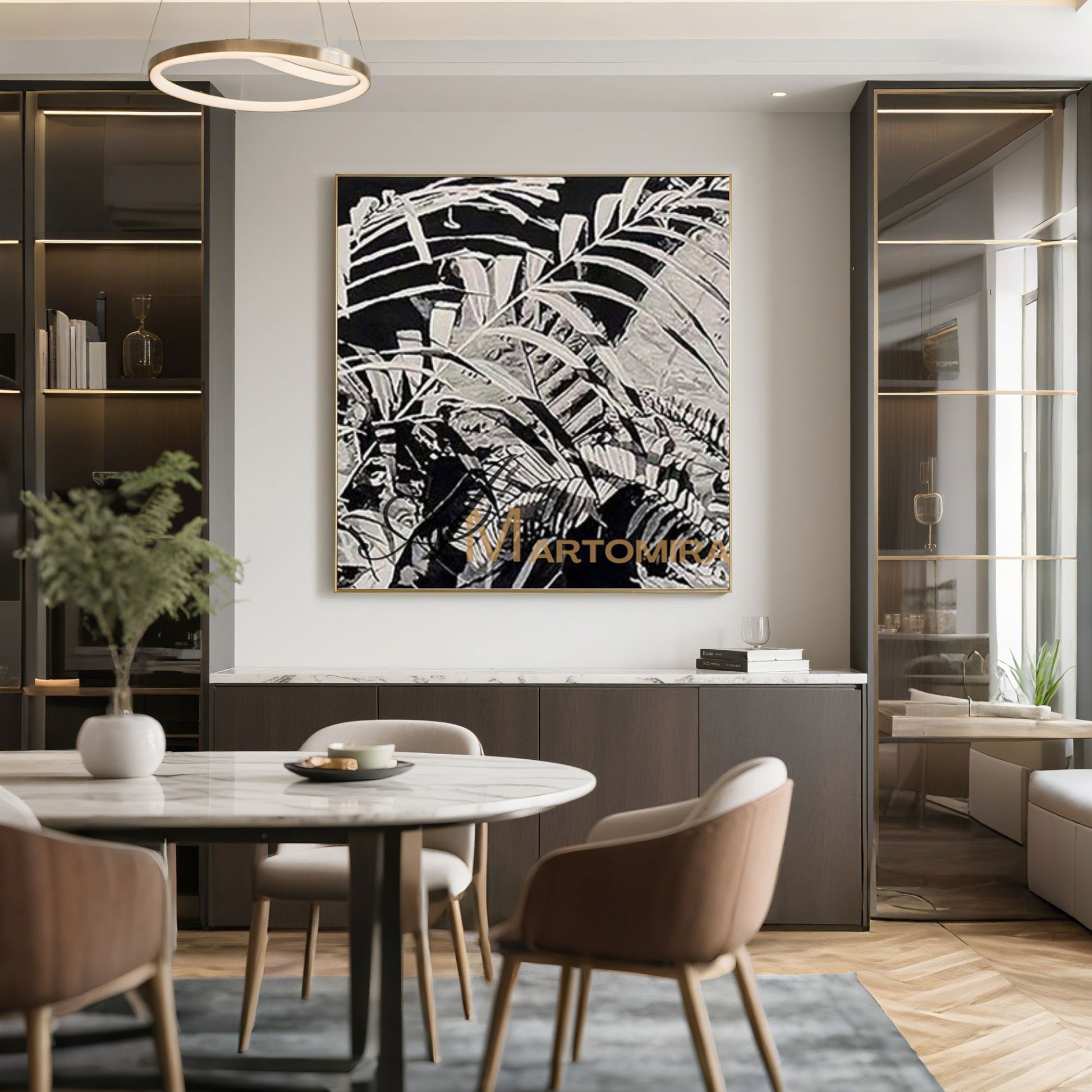Leaf Painting | Black And White Canvas Art | Abstract Leaf Paintings | Modern Art #MF013