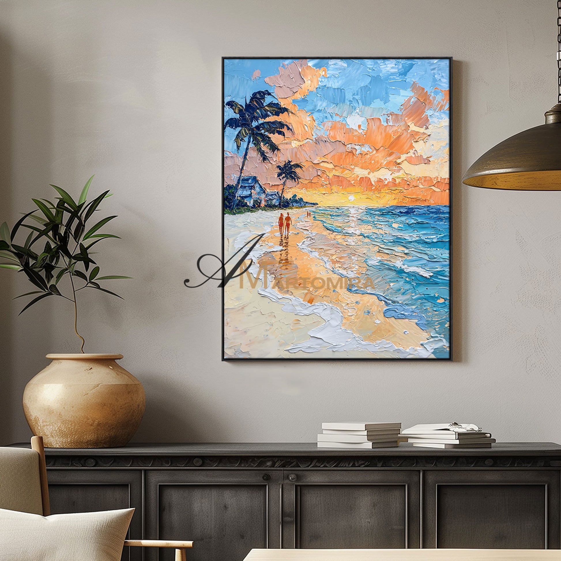 Beach Sunset Painting | Beach Landscape Painting | Landscape Wall Art For Living Room #POS063