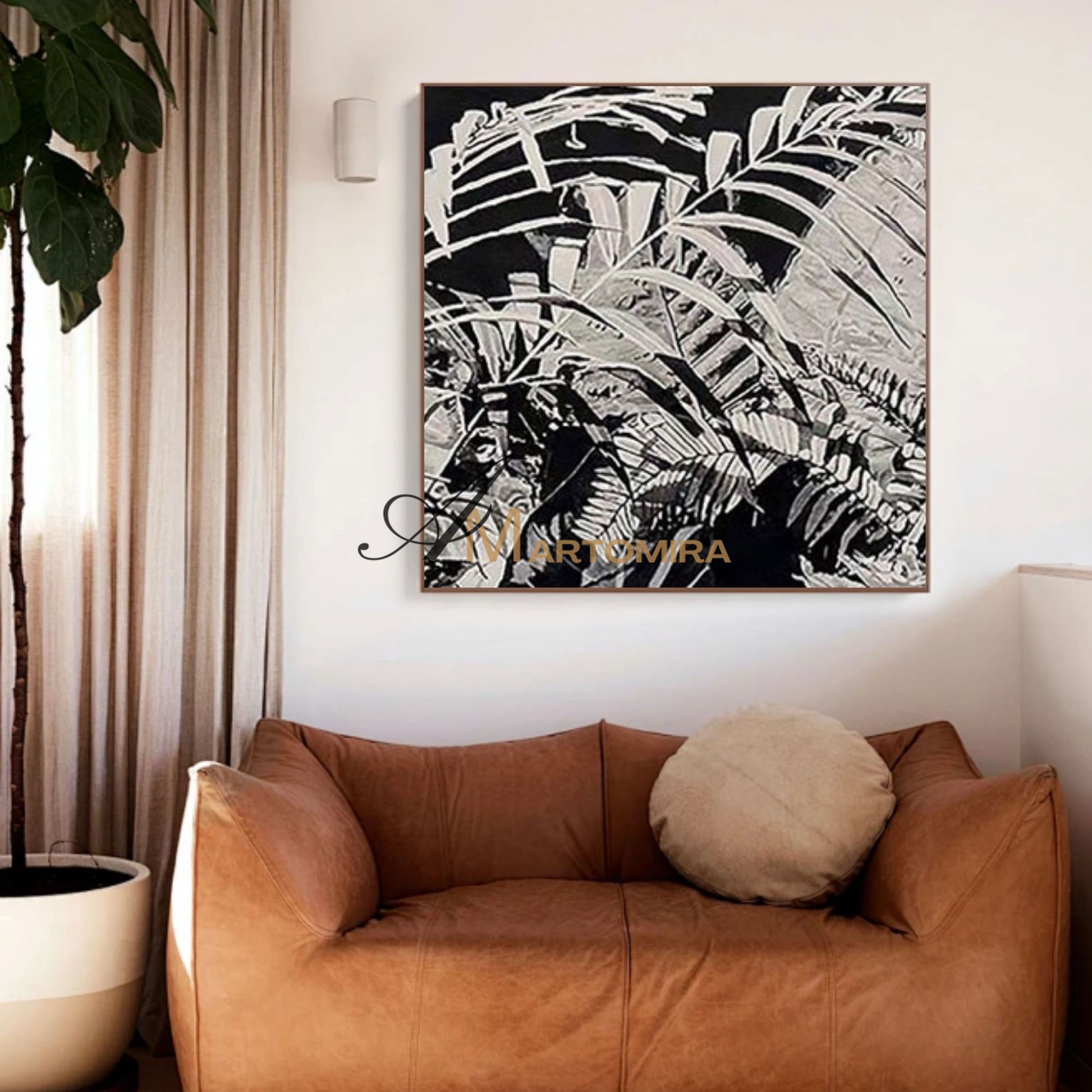 Leaf Painting | Black And White Canvas Art | Abstract Leaf Paintings | Modern Art #MF013