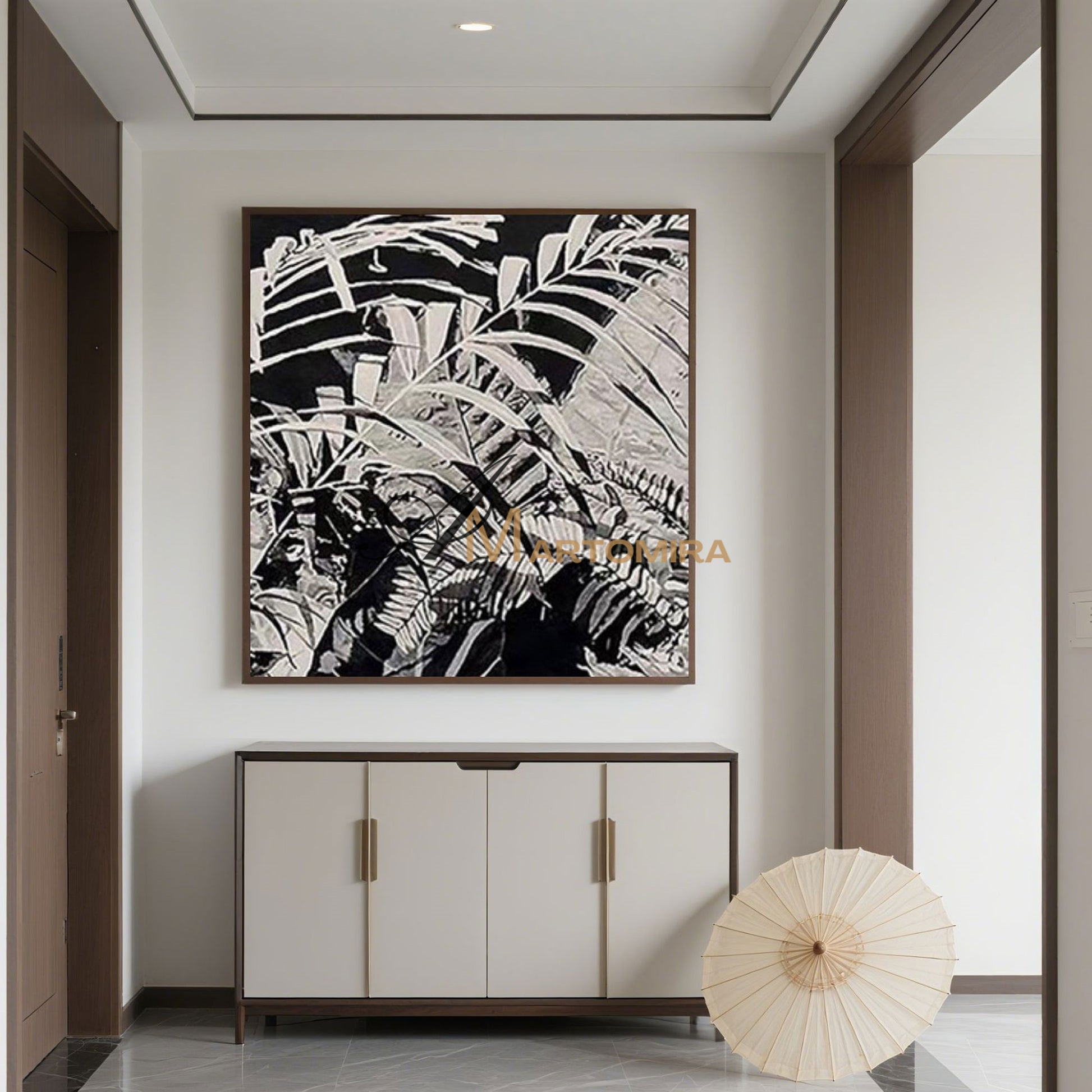 Leaf Painting | Black And White Canvas Art | Abstract Leaf Paintings | Modern Art #MF013