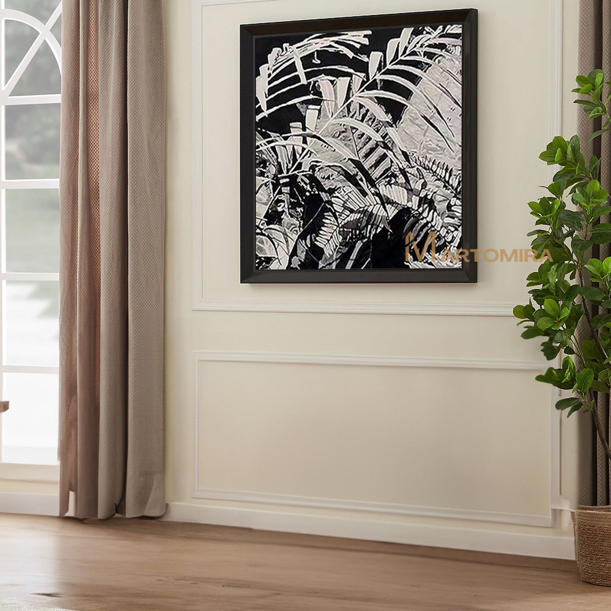 Leaf Painting | Black And White Canvas Art | Abstract Leaf Paintings | Modern Art #MF013