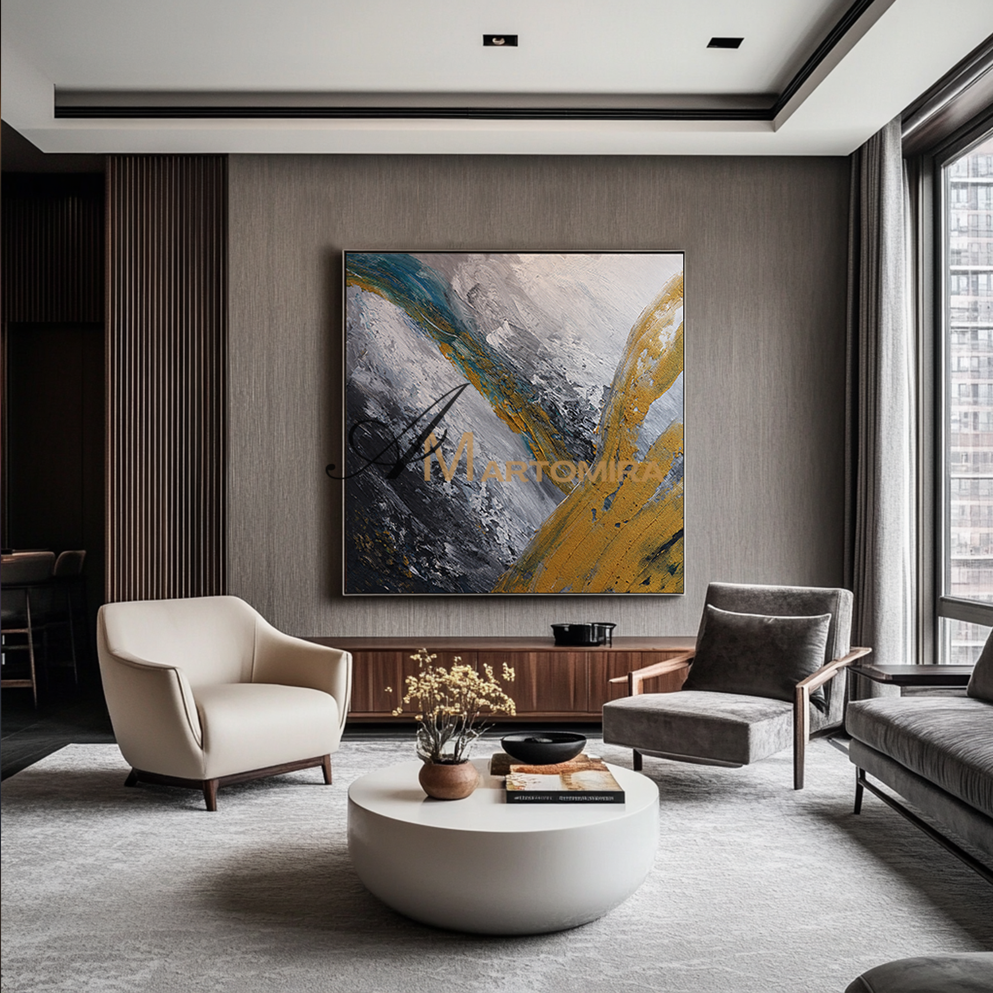 Square Wall Art | Black And Gold Wall Art | Modern Abstract Wall Art | Large Canvas Art #DF061